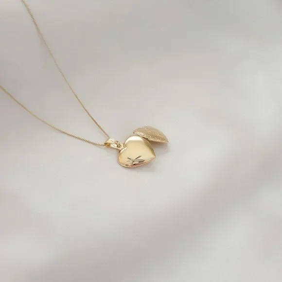 Gold Filled Box Chain Heart Locket Pendant Necklace Picture Necklace - Picture 4 of 5